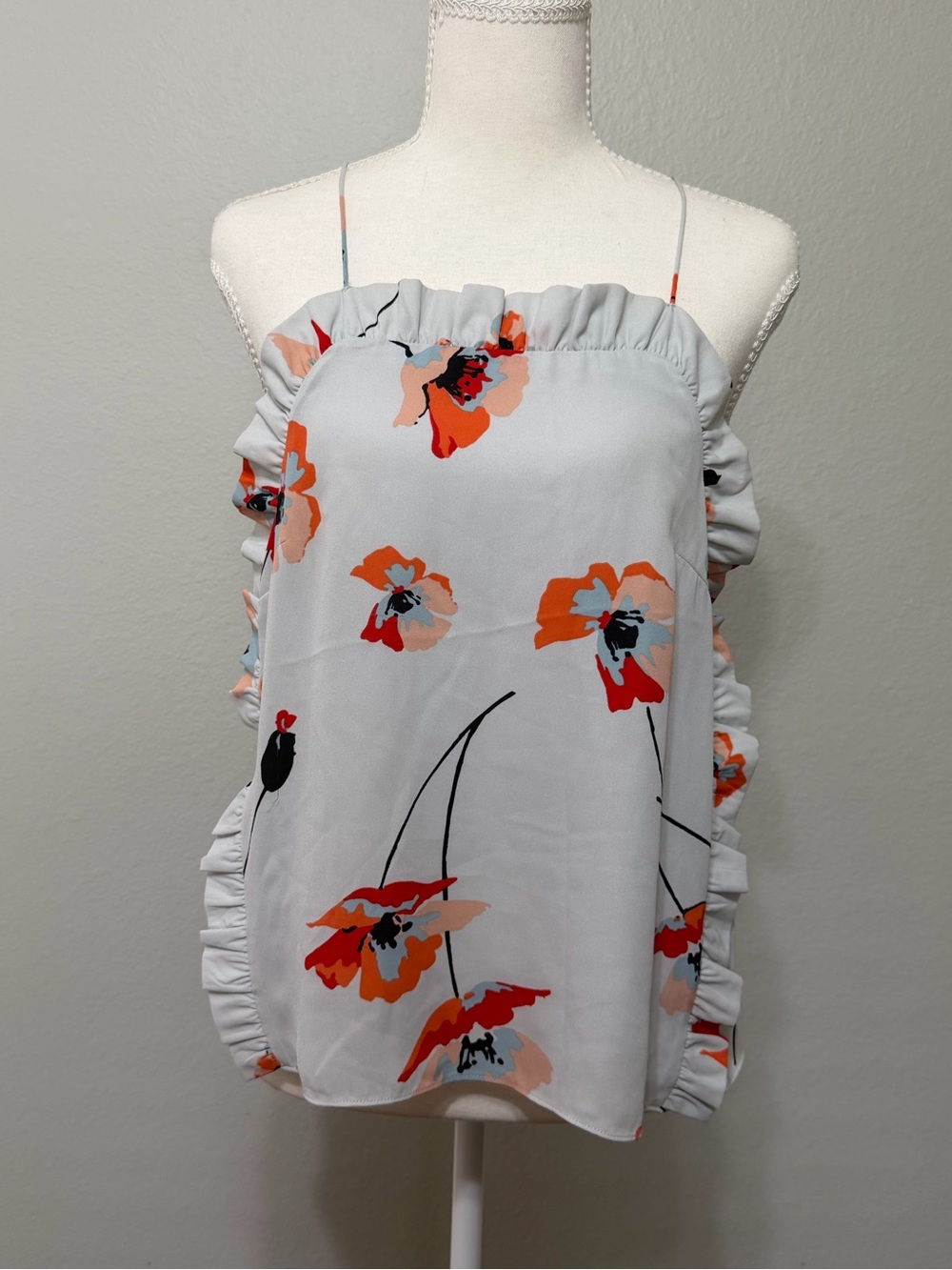 Anthropology Paper Crown Floral Ruffle Cami Tank Top Small Workwear Office F